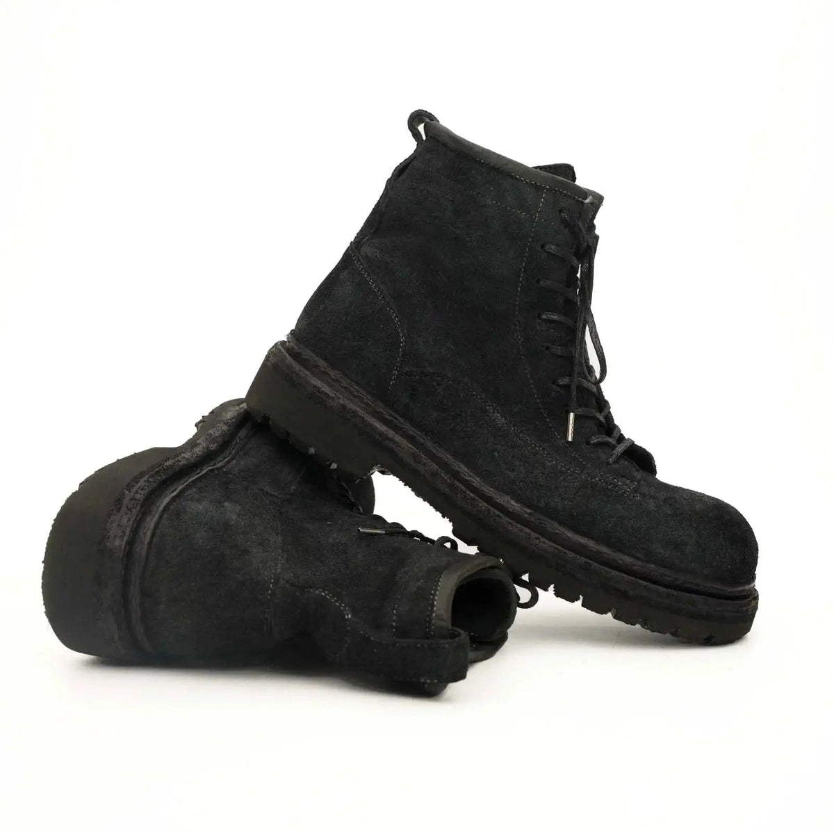Black Horsehide Lace-Up Boots