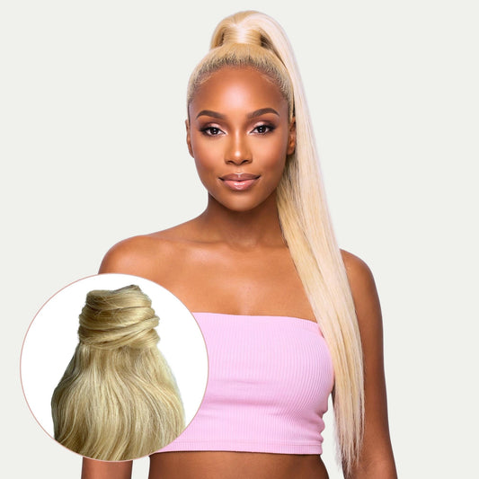 Extensión de cola de caballo 100 % cabello humano rubio decolorado