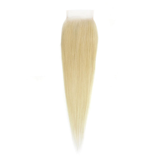 Cierre de cabello humano rubio liso 4x4 con encaje transparente