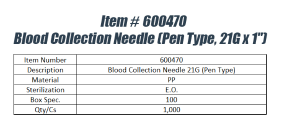 Aguja para extracción de sangre tipo bolígrafo (21Gx1")