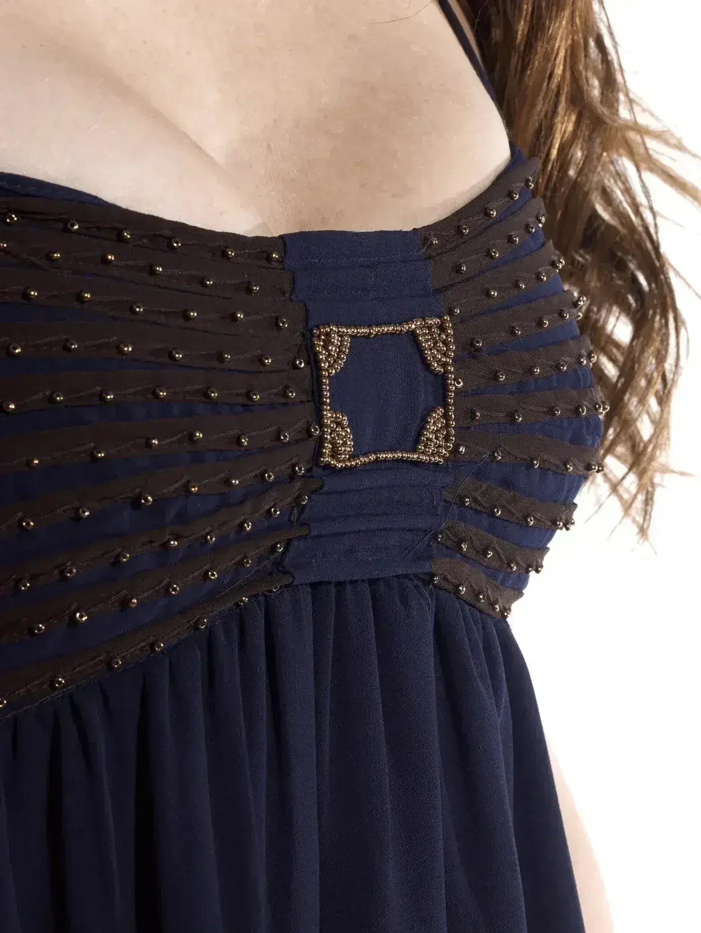 Blue Flowy Dress with Gold Embellishments