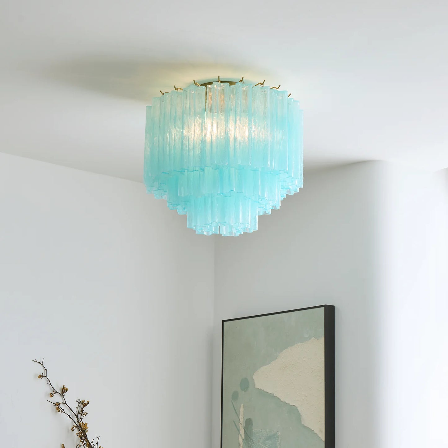 Lámpara de techo de cristal azul de Murano