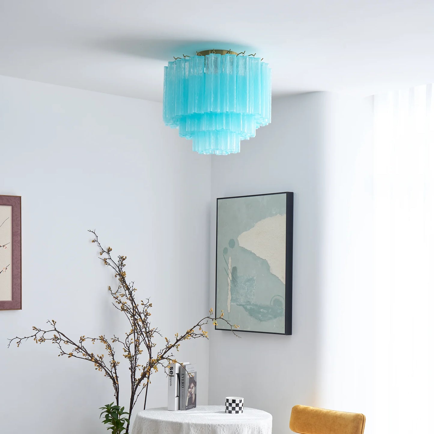 Lámpara de techo de cristal azul de Murano