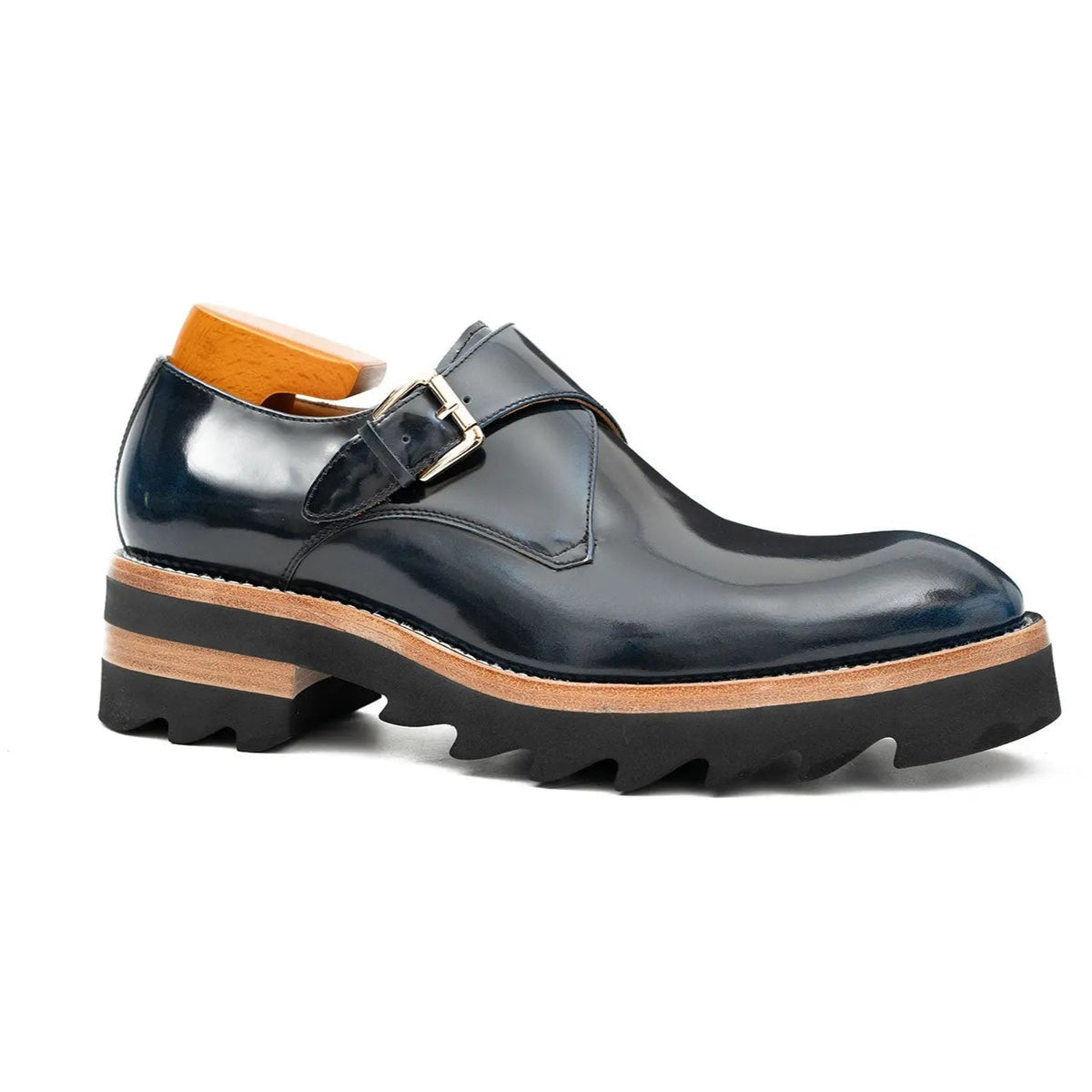 Blue Calf Leather Monk Shoes