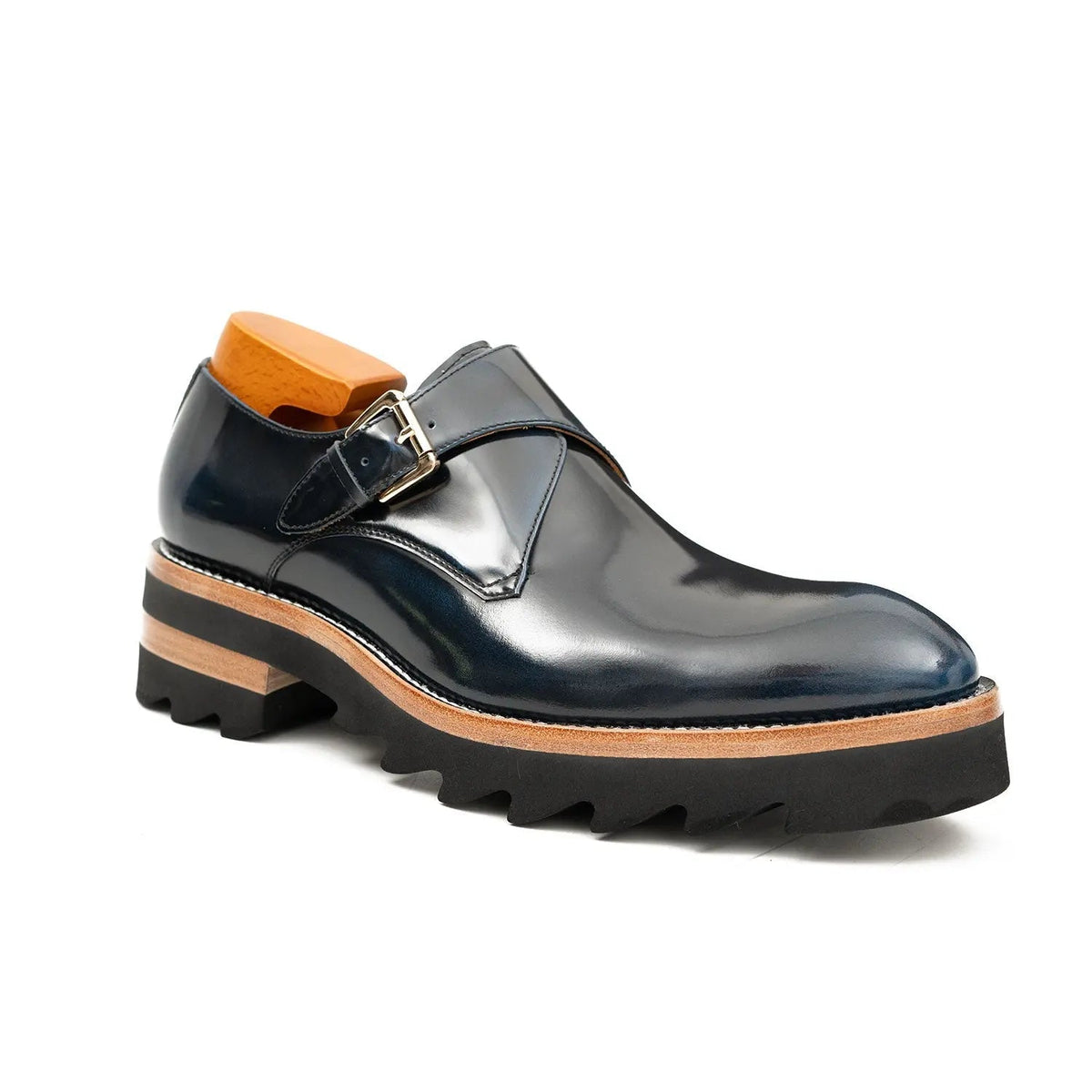 Blue Calf Leather Monk Shoes
