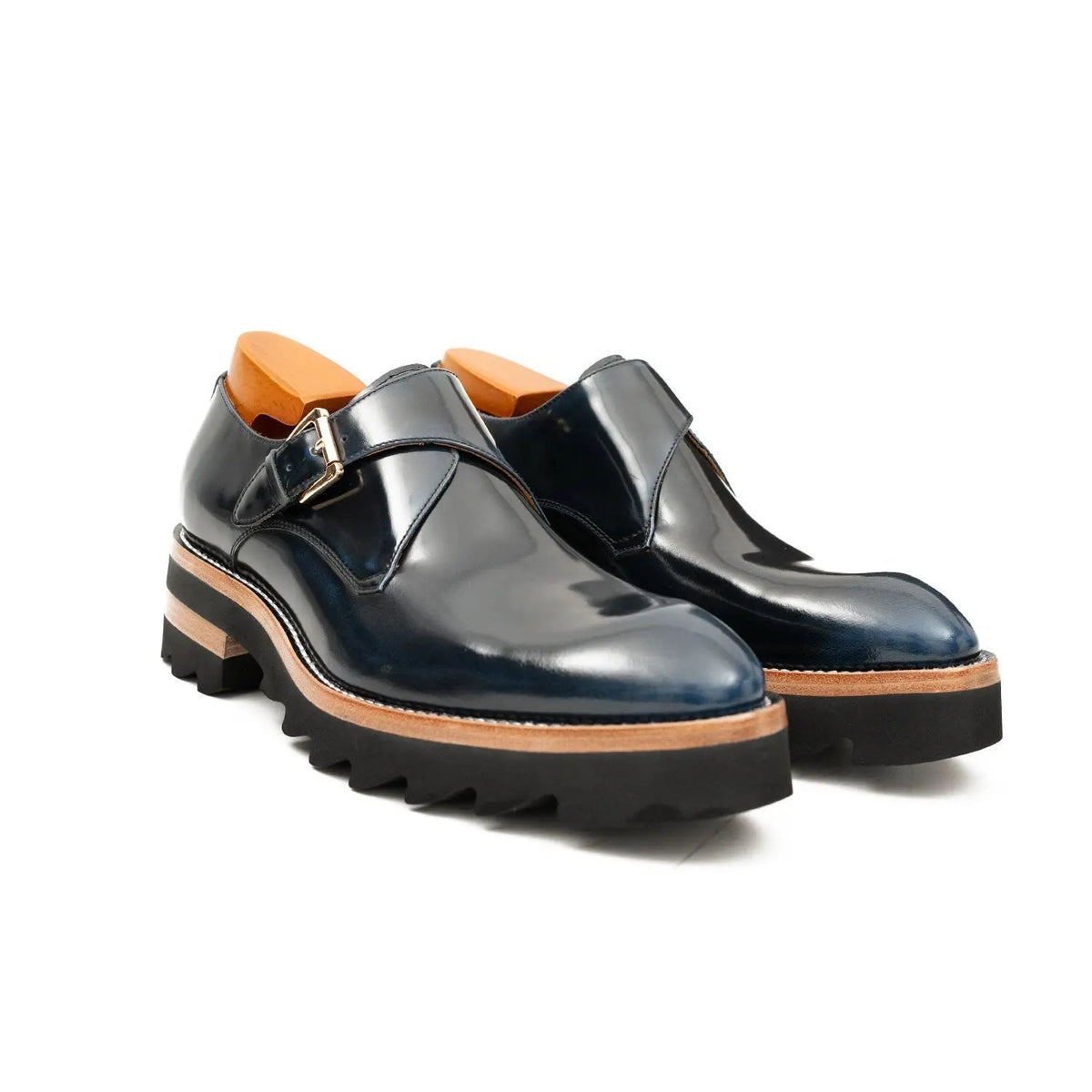 Blue Calf Leather Monk Shoes