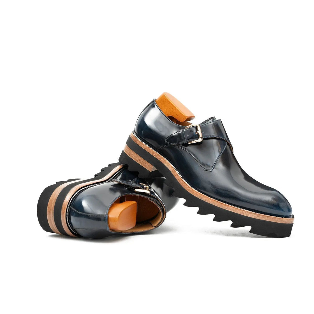 Blue Calf Leather Monk Shoes
