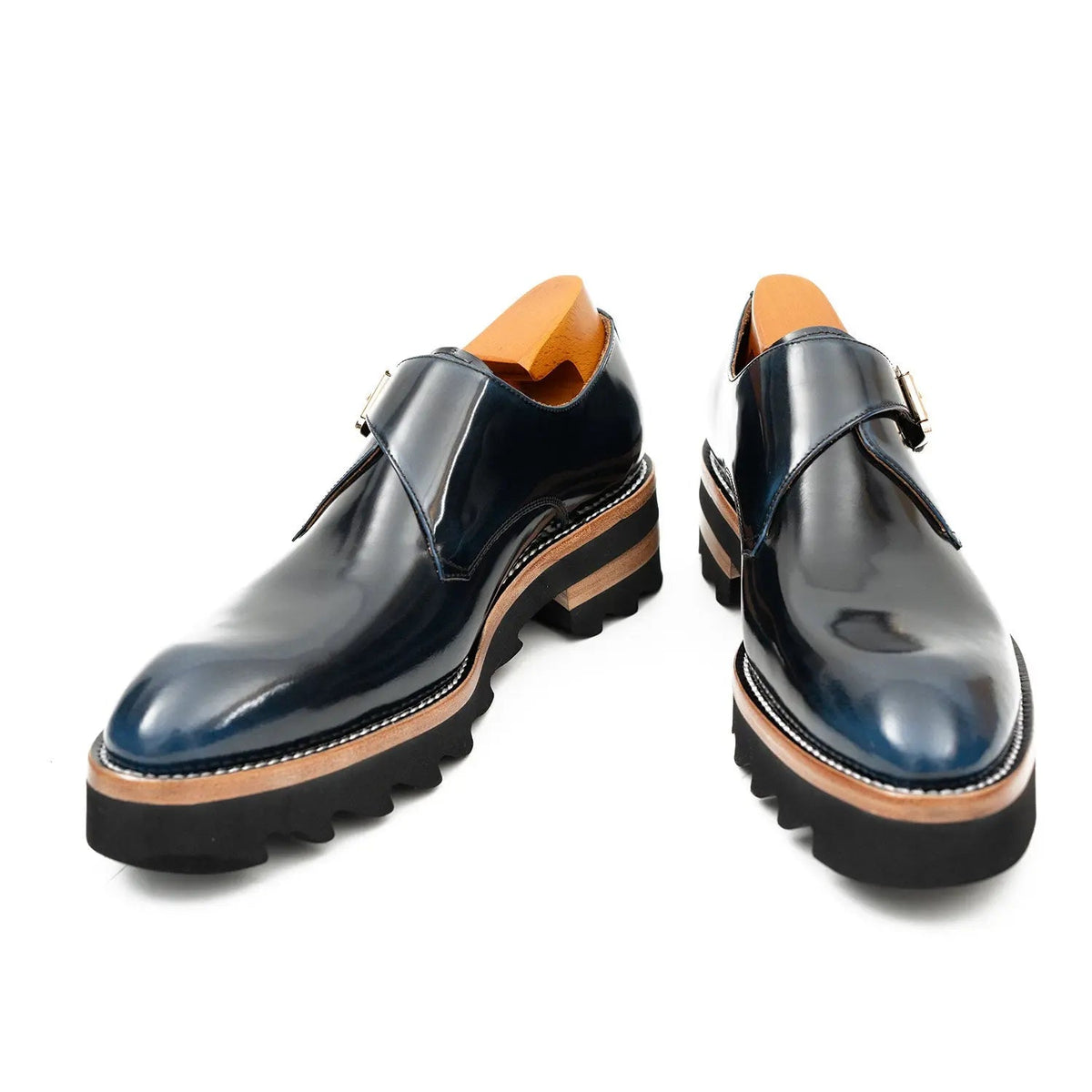 Blue Calf Leather Monk Shoes