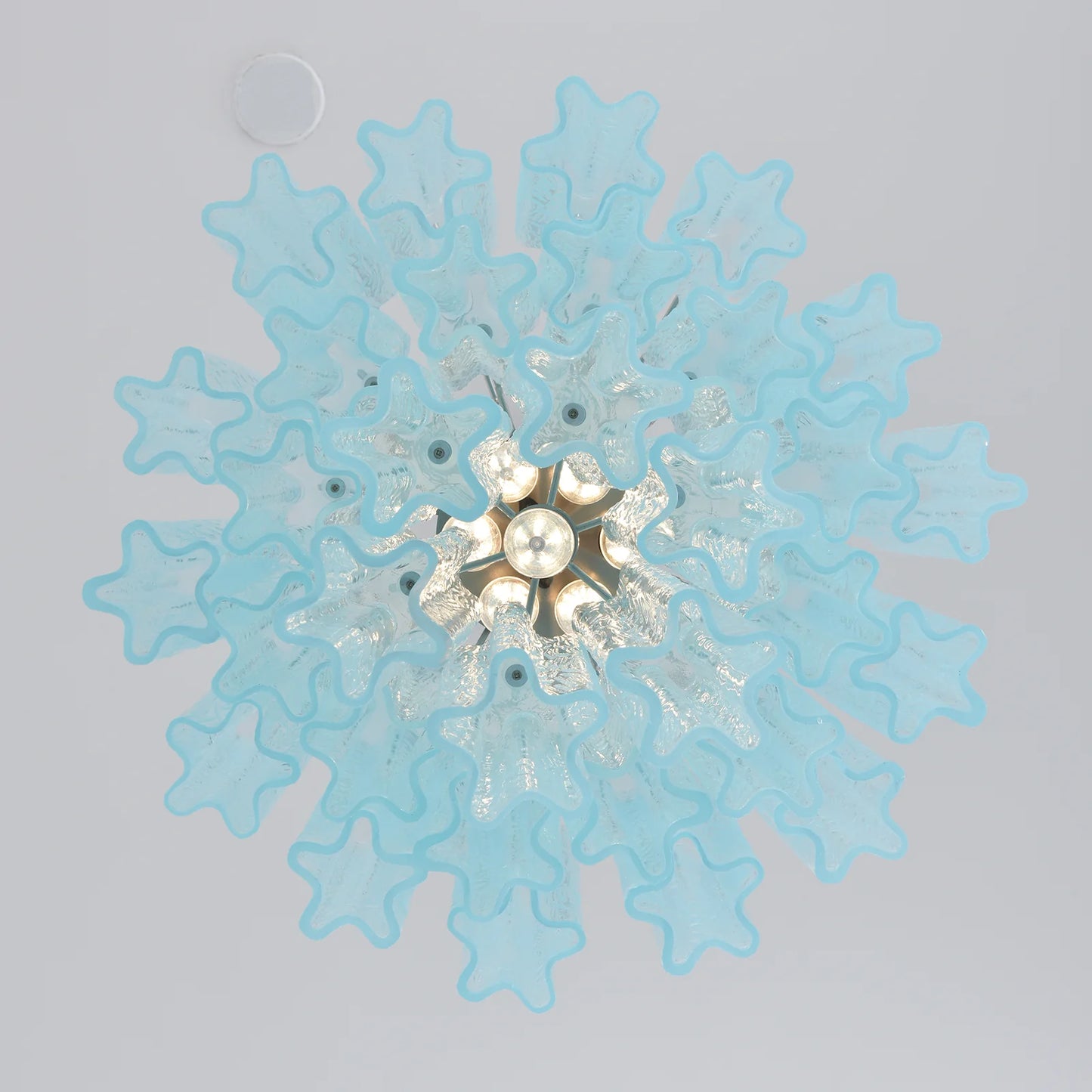 Lámpara de araña de tubo de cristal de Murano azul