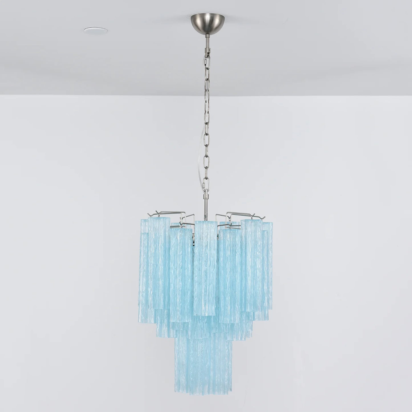 Lámpara de araña de tubo de cristal de Murano azul