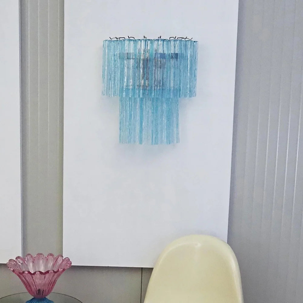 Apliques de pared de cristal de Murano azul en tubo