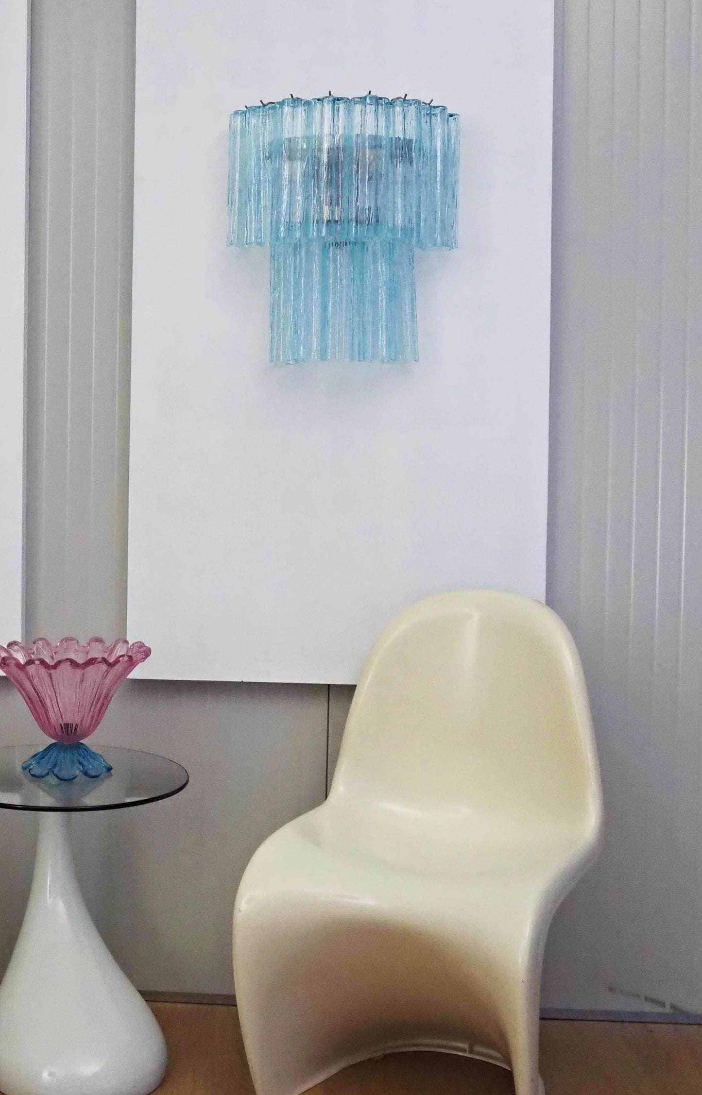 Apliques de pared de cristal de Murano azul en tubo
