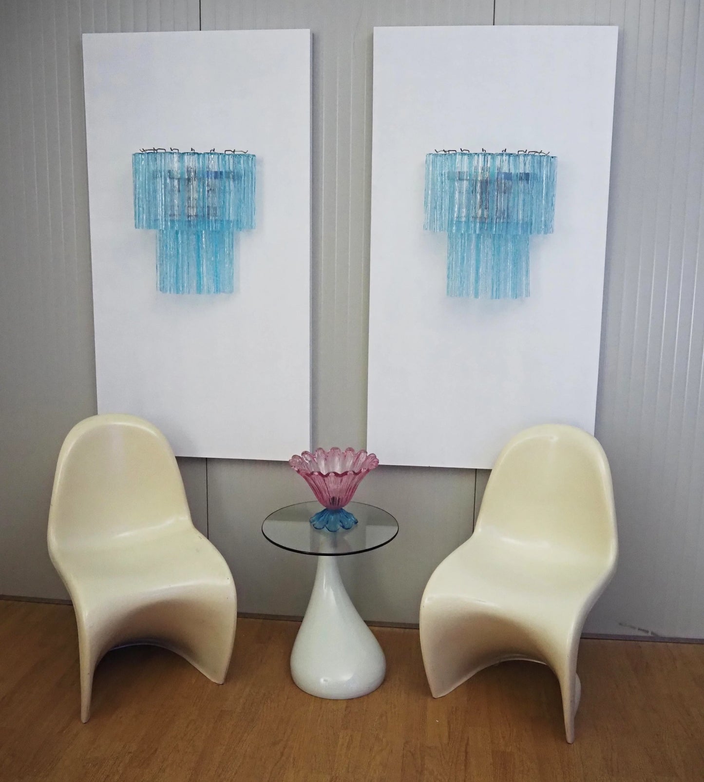 Apliques de pared de cristal de Murano azul en tubo
