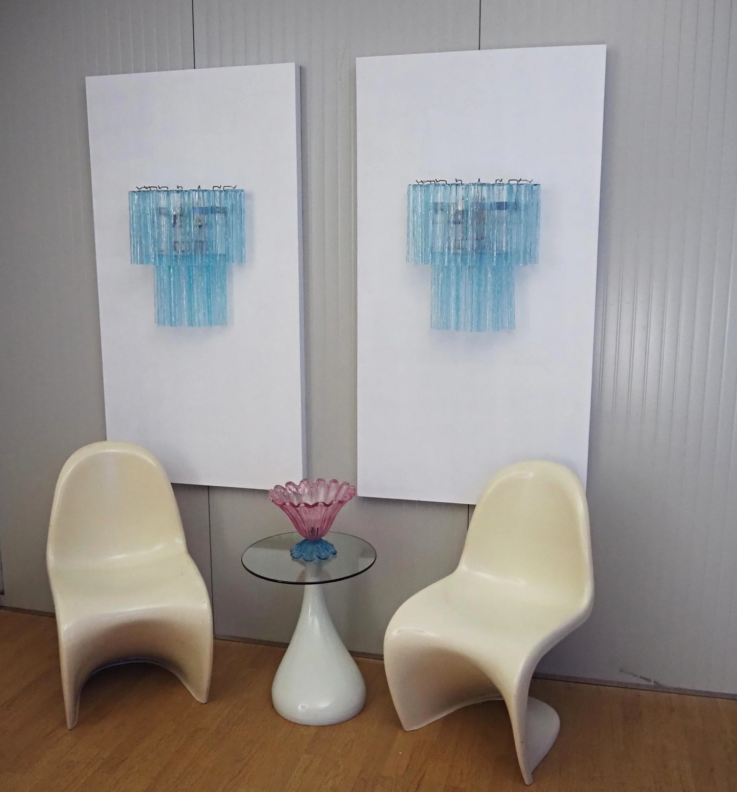 Apliques de pared de cristal de Murano azul en tubo