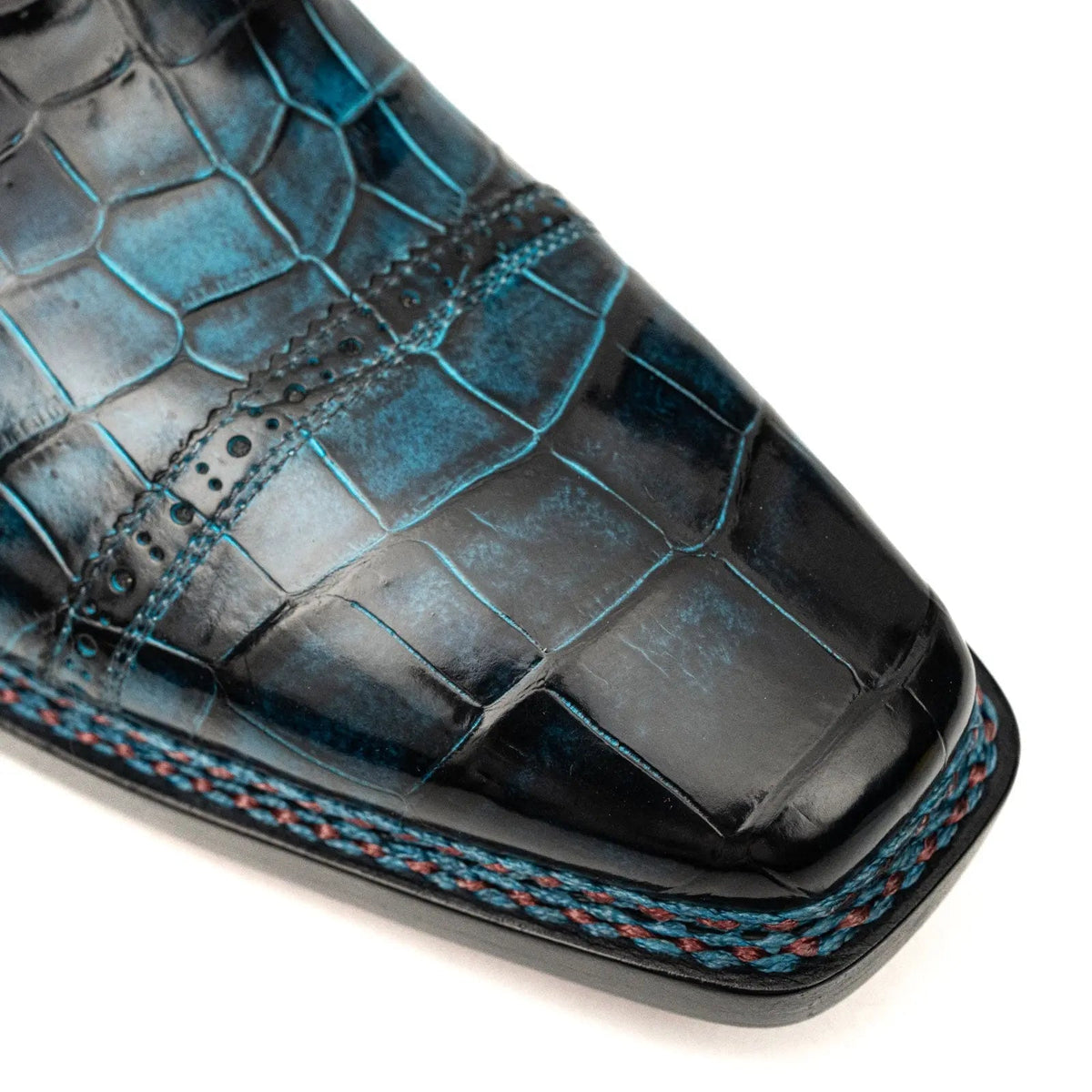 Blue Cap-Toe Crocodile Leather Derby Shoes