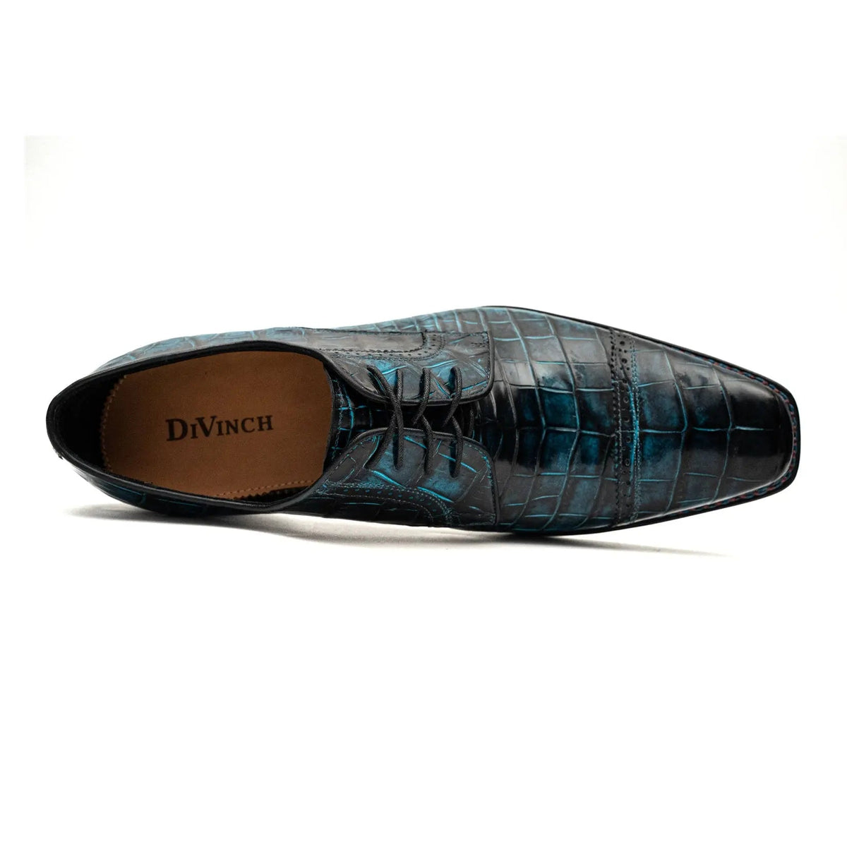 Blue Cap-Toe Crocodile Leather Derby Shoes