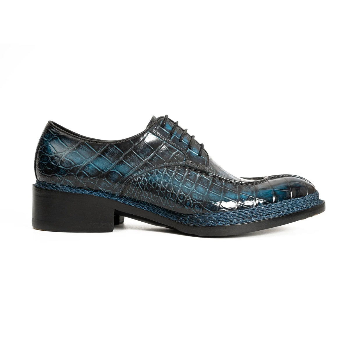 Blue Apron-Toe Crocodile Leather Derby Shoes