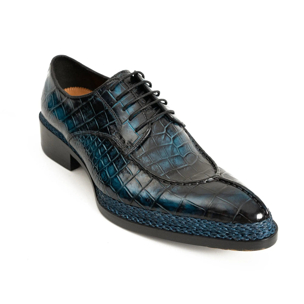 Blue Apron-Toe Crocodile Leather Derby Shoes