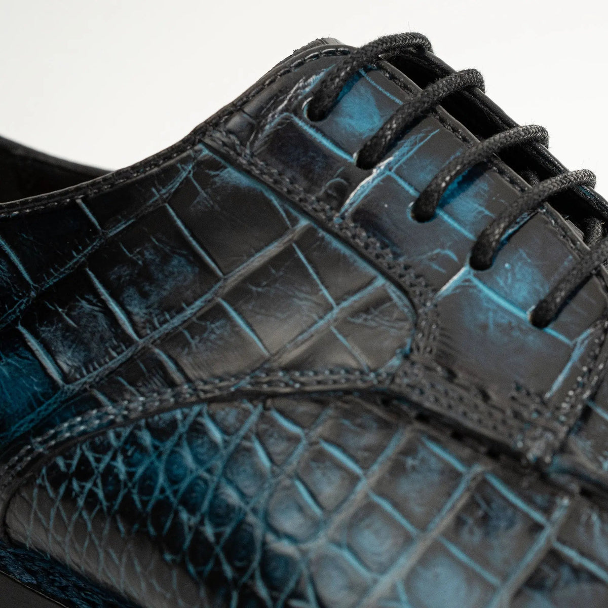 Blue Apron-Toe Crocodile Leather Derby Shoes
