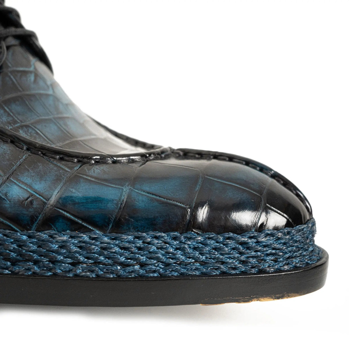 Blue Apron-Toe Crocodile Leather Derby Shoes