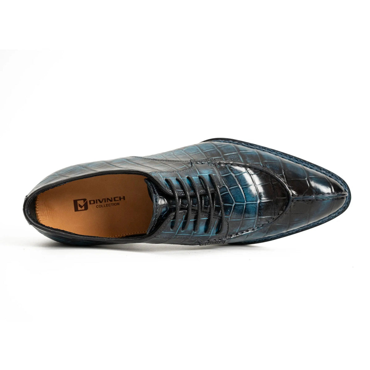 Blue Apron-Toe Crocodile Leather Derby Shoes