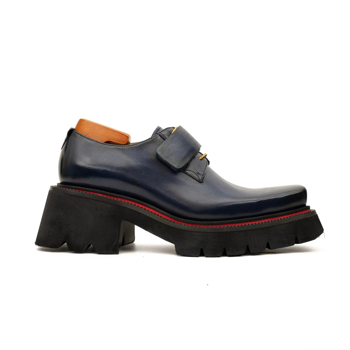 Blue Square-Toe Calf Leather Monk Shoes