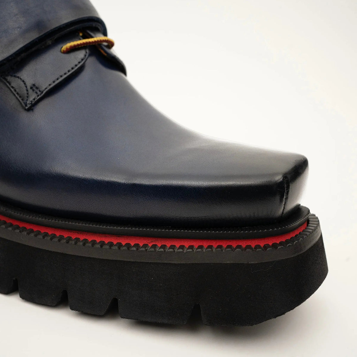 Blue Square-Toe Calf Leather Monk Shoes