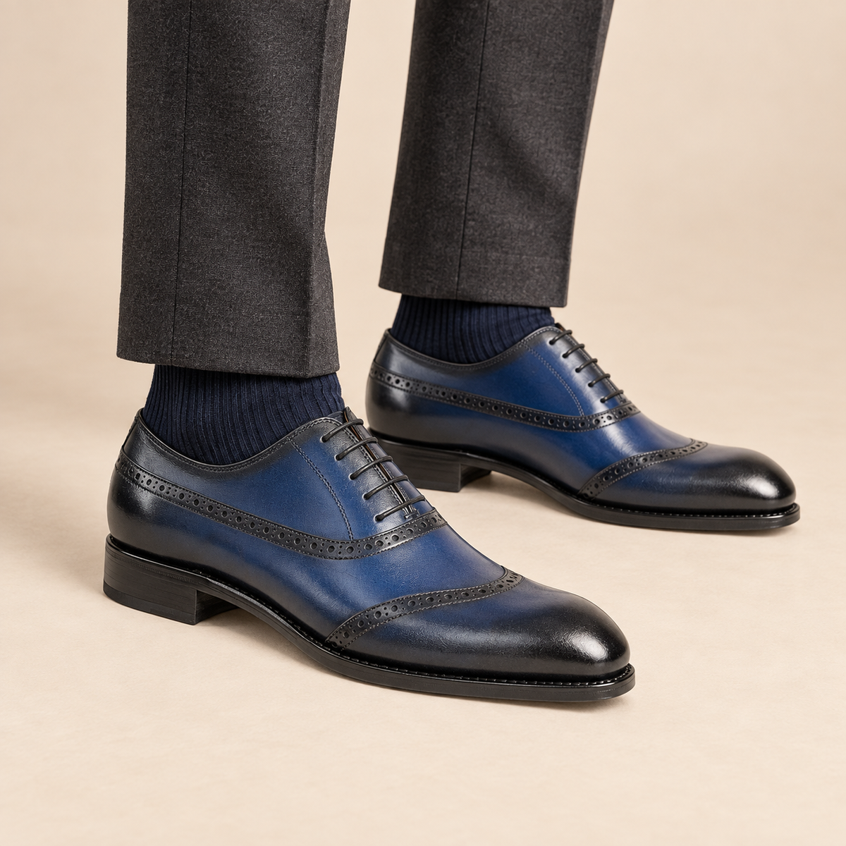 Blue Shaded Calf Leather Oxford Shoes
