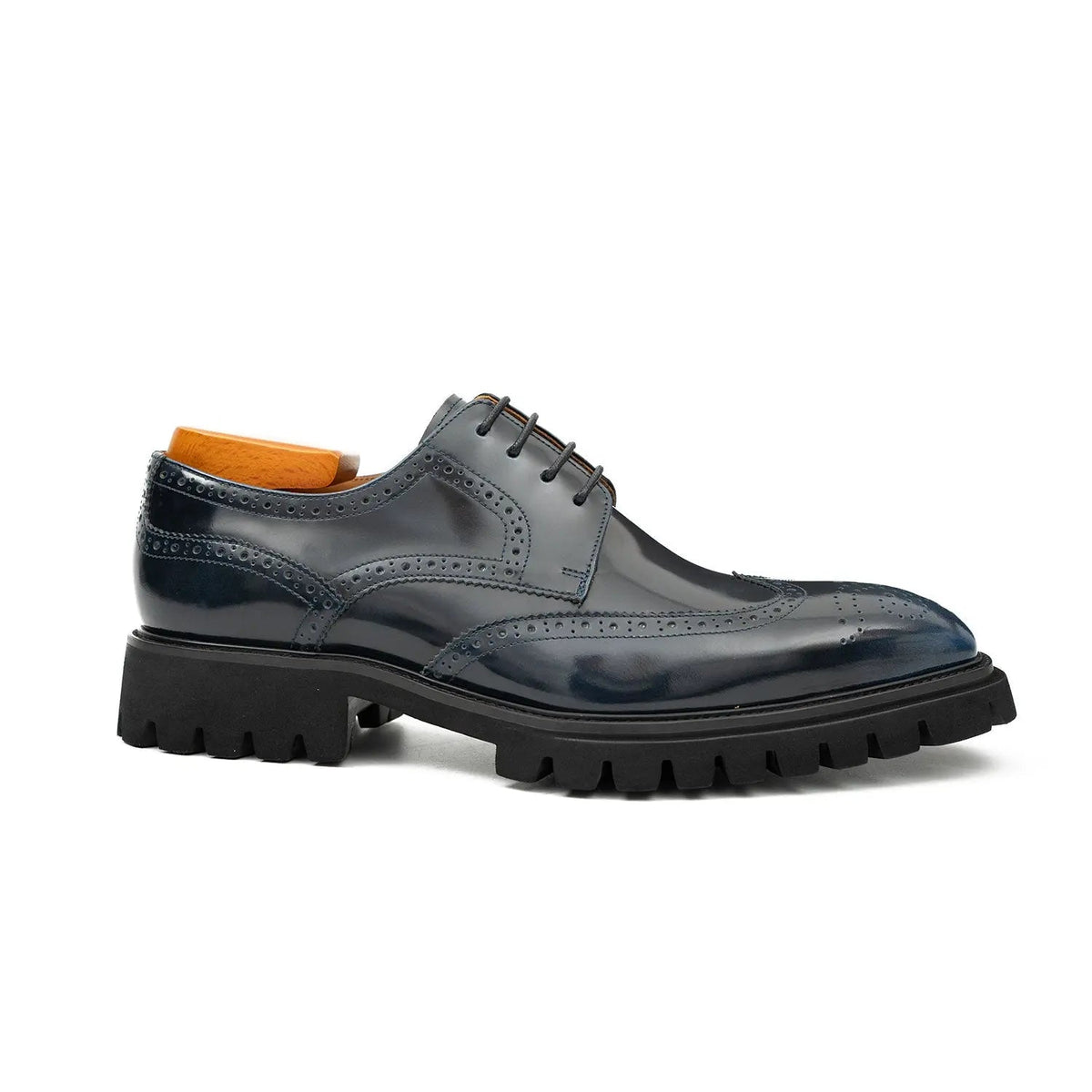 Blue Wingtip Calf Leather Derby Shoes