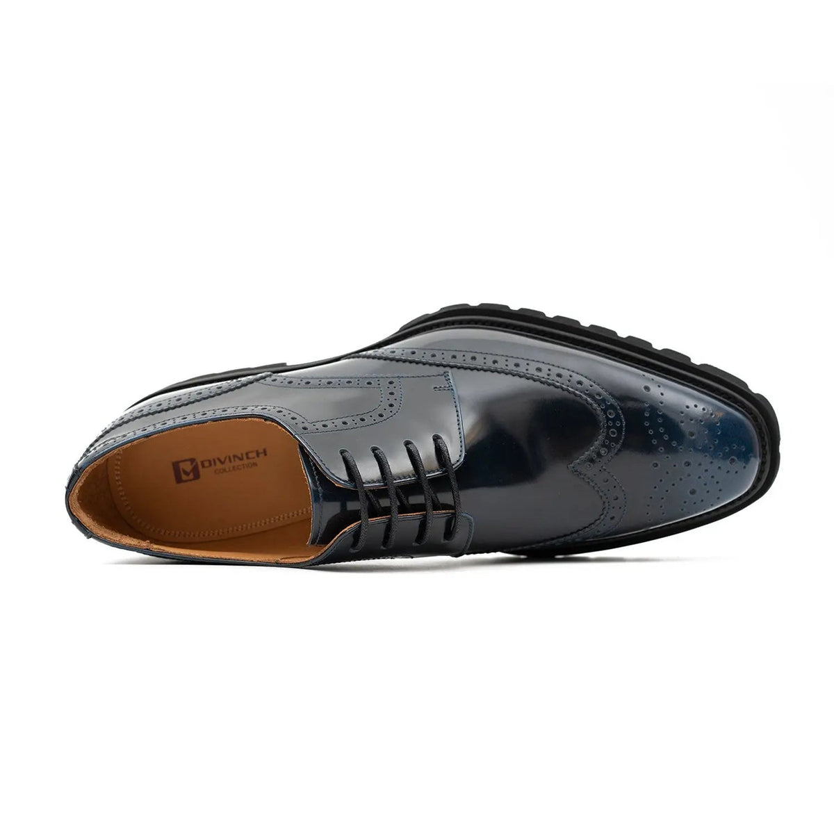 Blue Wingtip Calf Leather Derby Shoes