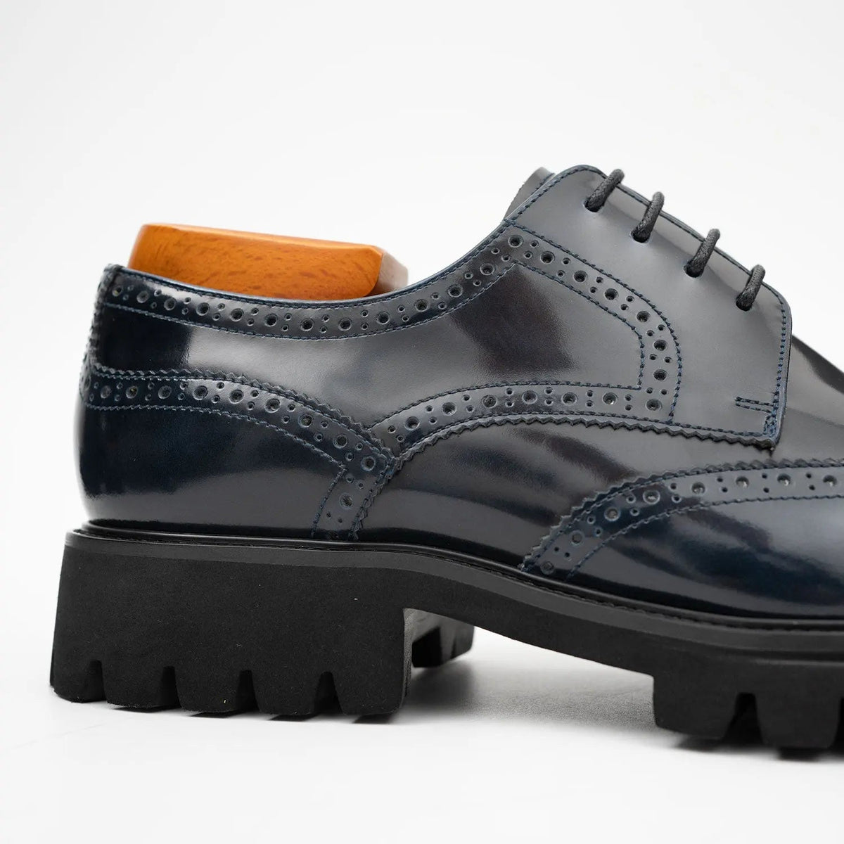 Blue Wingtip Calf Leather Derby Shoes