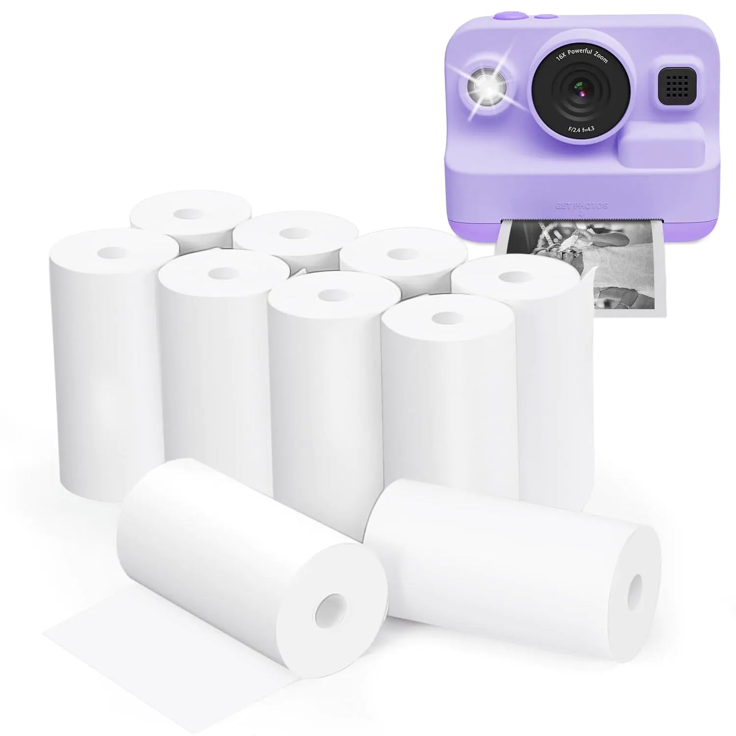 Anchioo Thermal Paper 10 Paper Rolls for Kids Instant Print Camera HD Printing Receipt Paper Set Portable Refill Paper