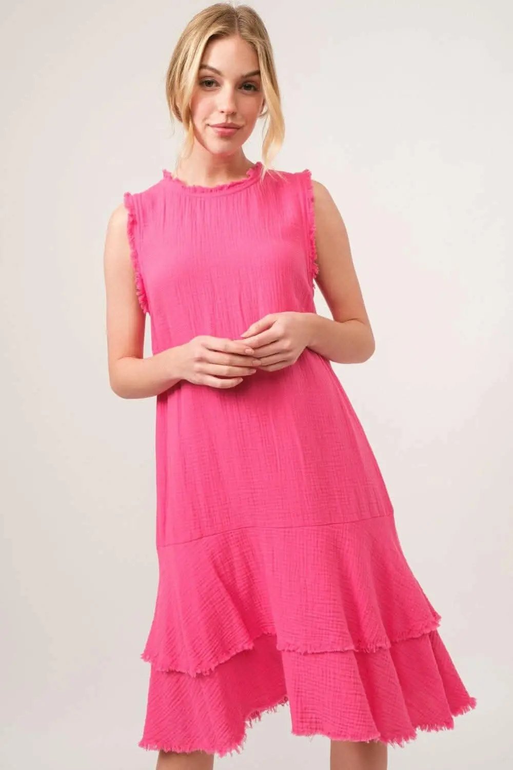 Dresses Trendsi usa - Boho Bliss Fringed Tiered Cotton Dress