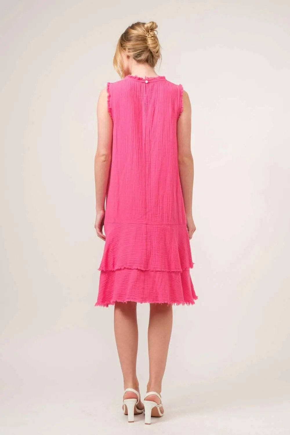 Dresses Trendsi usa - Boho Bliss Fringed Tiered Cotton Dress
