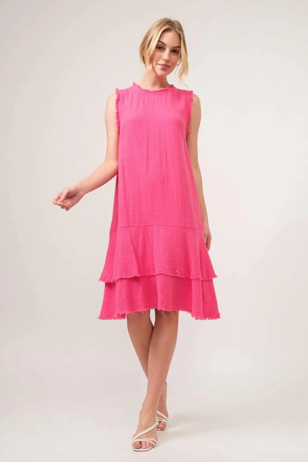 Dresses Trendsi usa - Boho Bliss Fringed Tiered Cotton Dress