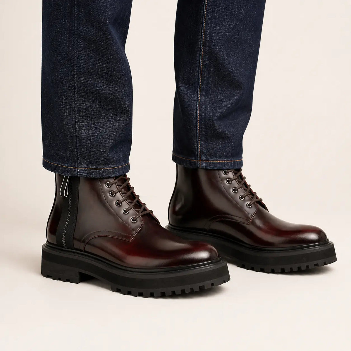 Wine Red Cow Leather Ankle Boots