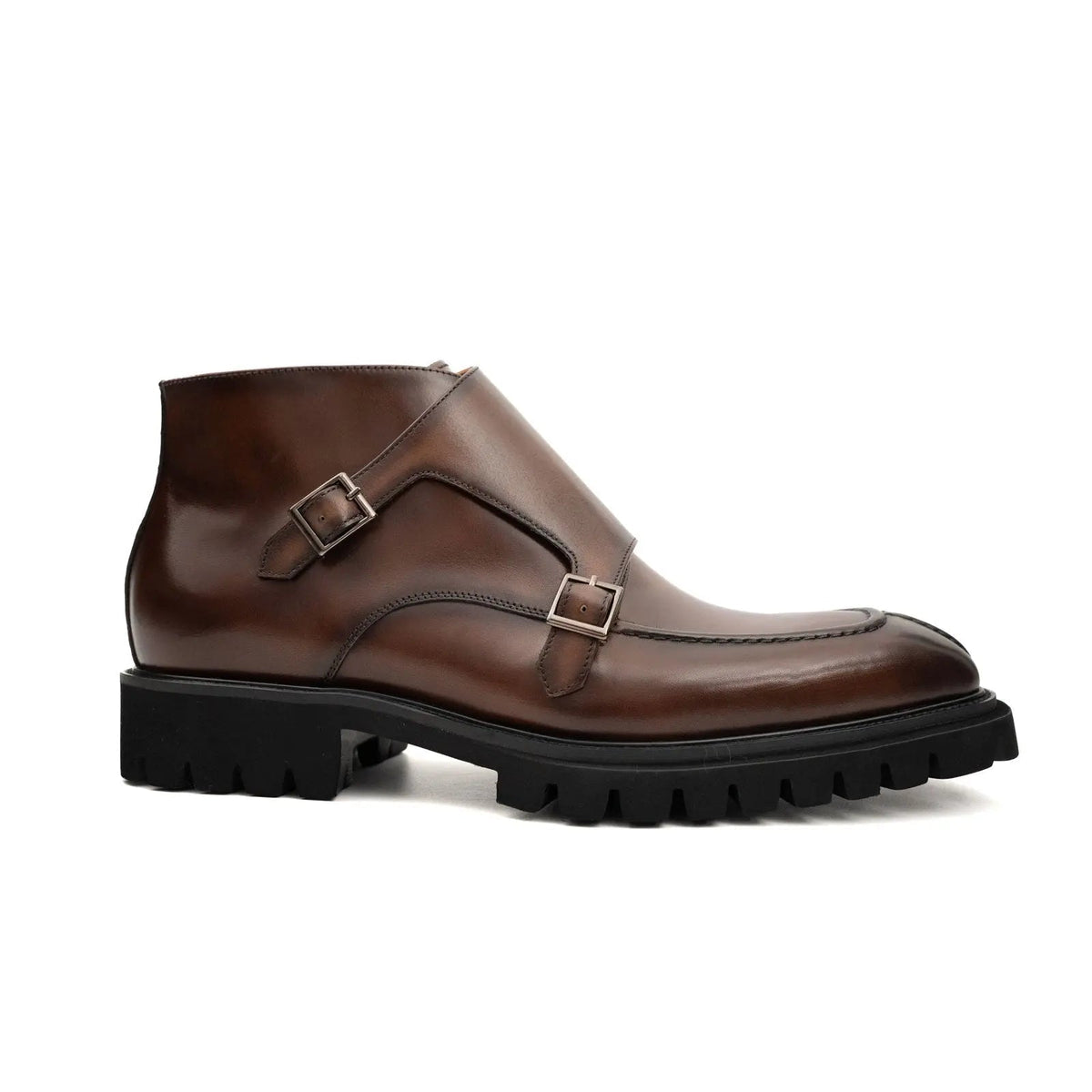 Brown Calf Leather Buckle Ankle Boots