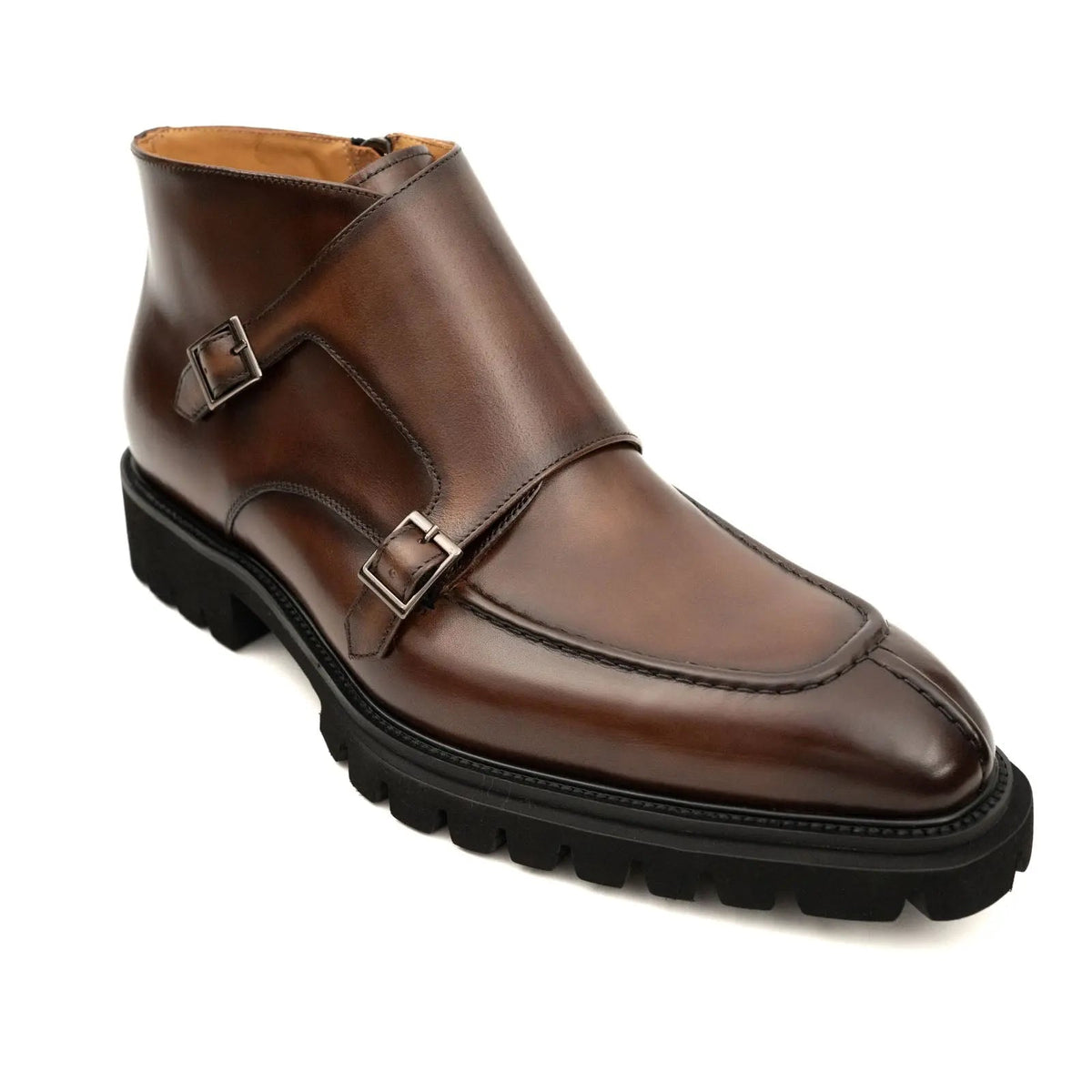 Brown Calf Leather Buckle Ankle Boots