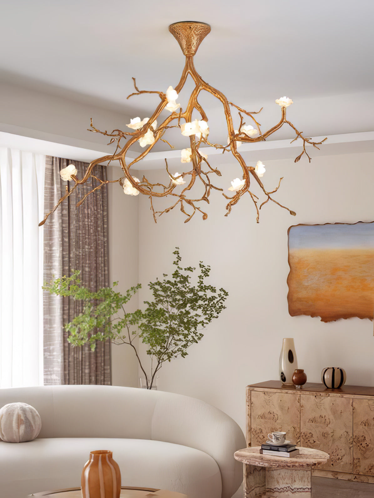 Lámpara de techo con forma de ramas de árbol y flores