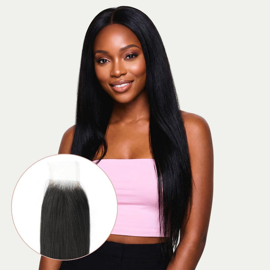 Cierre de cabello humano lacio y sedoso brasileño 2x6 con encaje transparente
