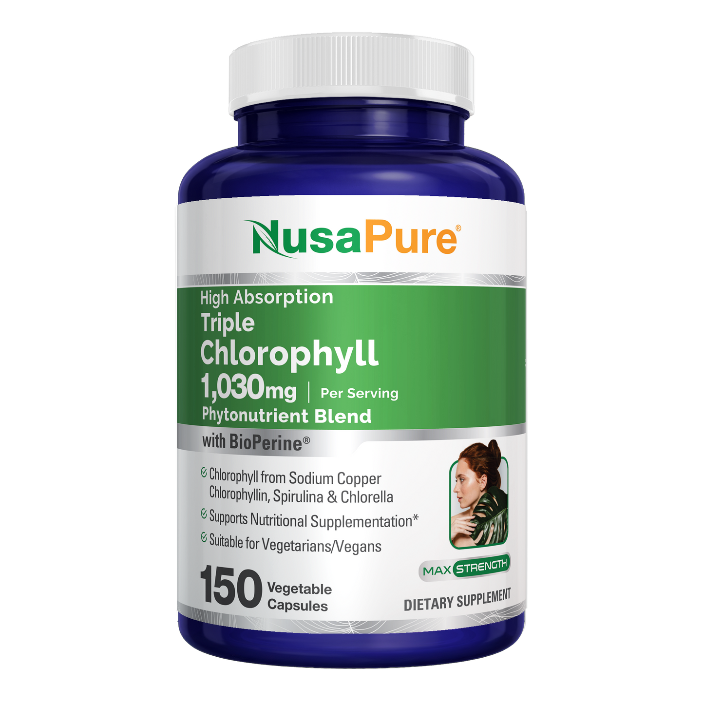 NusaPure High Absorption Triple Chlorophyll 1000 mg 150 Veg Caps Suitable for Vegetarians and Vegans, Non-GMO