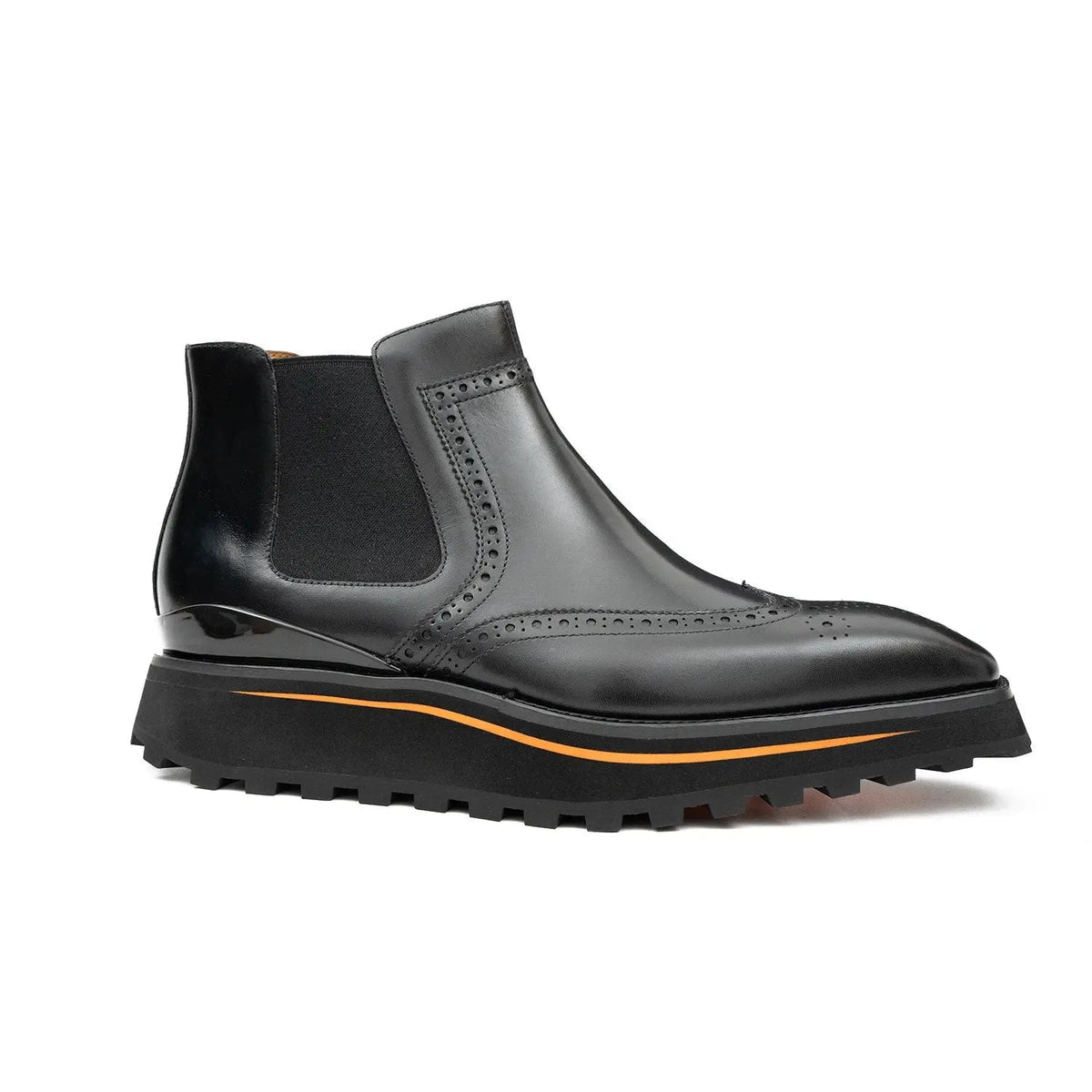 Black Wingtip Calf Leather Chelsea Boots