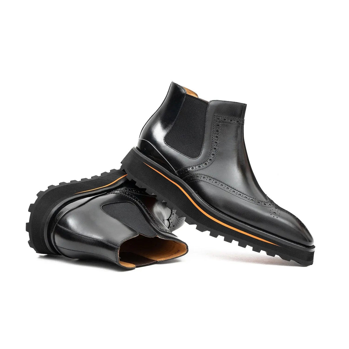 Black Wingtip Calf Leather Chelsea Boots