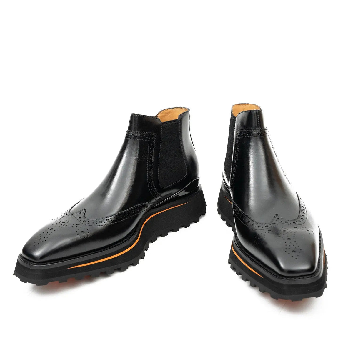 Black Wingtip Calf Leather Chelsea Boots