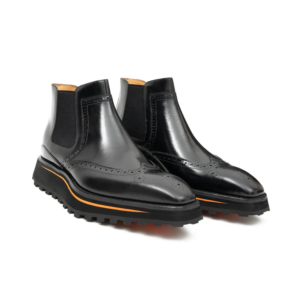 Black Wingtip Calf Leather Chelsea Boots
