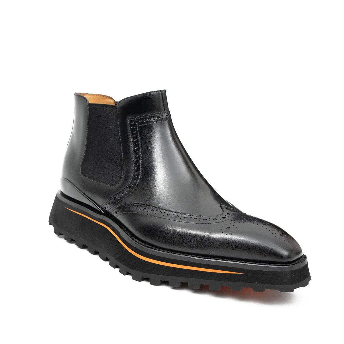 Black Wingtip Calf Leather Chelsea Boots
