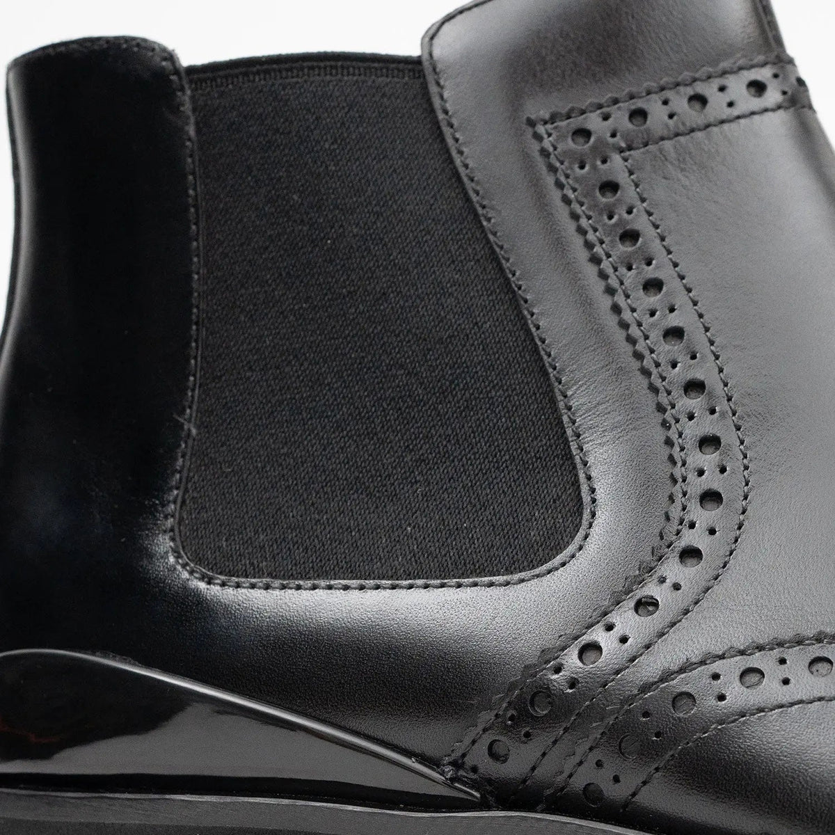 Black Wingtip Calf Leather Chelsea Boots