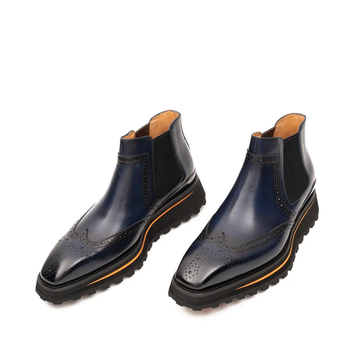 Blue Wingtip Calf Leather Chelsea Boots