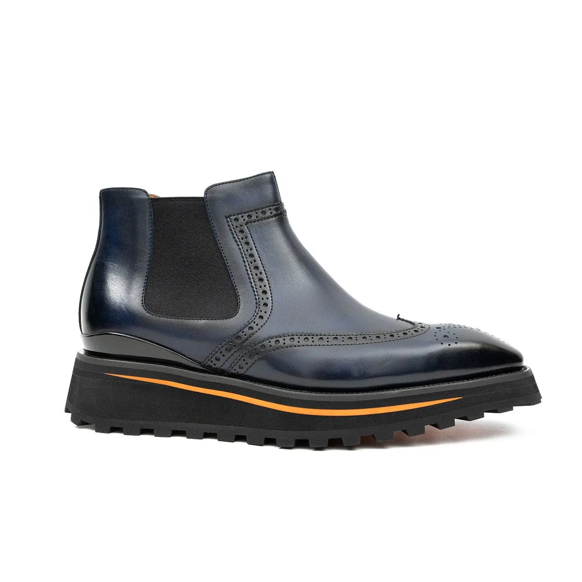 Blue Wingtip Calf Leather Chelsea Boots