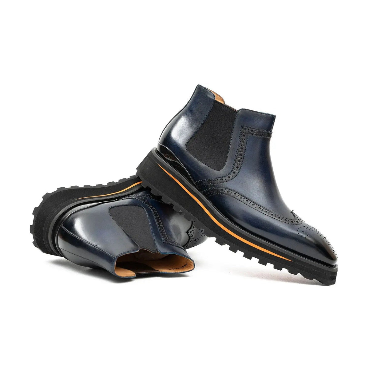 Blue Wingtip Calf Leather Chelsea Boots